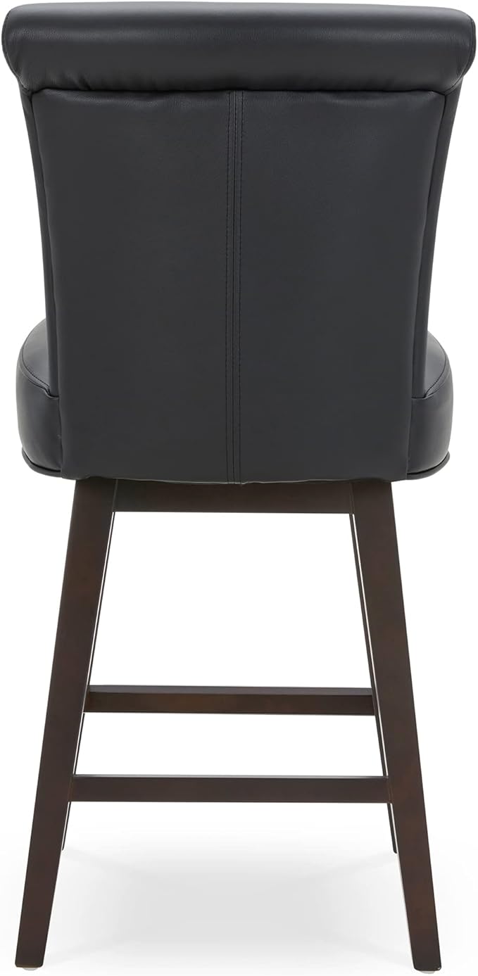 CHITA 26 Inch Counter Height Swivel Bar Stool, FSC Certified Modern Upholstered Faux Leather Swivel Barstool Chair with Back, Black