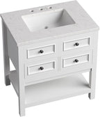Hanover Roseville 31'' Vanity Cabinet with Sink Combo for Bathroom, Powder Room | Pre-Assembled Cabinet | 2 Drawers, Bottom Shelf | Artificial Stone Countertop | White Cabinet | HANVN0108-31-1WH