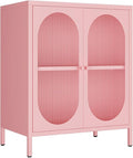 Display Cabinets with 2 Acrylic Doors，Small Pantry Cabinet, Storage Closet with Adjustable Shelf and High Feet, Pink Cabinet for Home, Office, Living Room,Dining Room,Sideboard, Hallway and Entryway