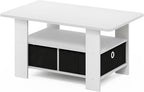 Furinno Andrey Coffee Table, Small Modern Coffee Table with Storage and Bin Drawer, Side Table for Living Room, Bedroom, Home Office, White
