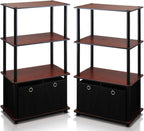 Furinno Go Green 4-Tier Multipurpose Storage Shelf with Bins, Set of 2, Dark Cherry