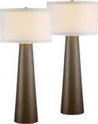 Possini Euro Design Karen 36" Tall Large Mid Century Modern End Table Lamps Set of 2 Dark Gold Glass Living Room Bedroom Bedside Nightstand House Office Home Reading Kitchen Fabric Off-White Shade