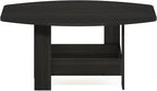 Furinno Simple Design Coffee Table, 2-Tier Modern Coffee Table with Lower Shelf, Round Corner Side Table, for Living Room, Bedroom, Home Office, Espresso