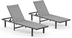 Pool Lounge Chairs Set of 2，Outdoor Lounge Chairs with Wheels and 5-Position Recliner -Easy to Move- Aluminum Patio Lounge Chair for Poolside, Deck (Darkgray)