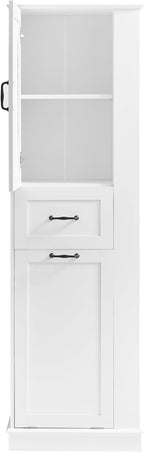 Tall Storage Cabinet, Multi-Use Bathroom Floor Freestanding Storage Cabinet with One Drawer, Adjustable Shelf, and One Tilt-Out Compartment for Bathroom, Office, Living Room, White