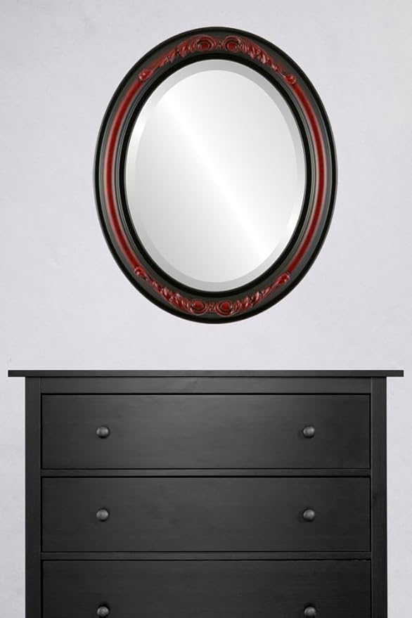 OVALCREST Oval Beveled Wall Mirror for Home Decor - Florence Style - Vintage Cherry - 20" x 16"