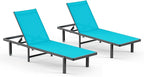 Pool Lounge Chairs Set of 2，Outdoor Lounge Chairs with Wheels and 5-Position Recliner -Easy to Move- Aluminum Patio Lounge Chair for Poolside, Deck (Lakeblue)