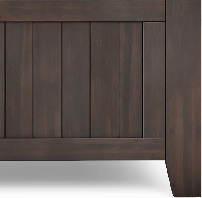 SIMPLIHOME Acadian Entryway Storage Bench - 36 inch Wide Solid Wood Small Hallway Seat in Brunette Brown, Transitional Bench for Mudroom with Lift-Up Lid, 2 Compartments and Slatted Backrest