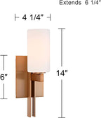 Possini Euro Design Ludlow Modern Wall Light Sconces Set of 2 Burnished Brass Gold Hardwired 4 1/2" Fixture Frosted White Glass Shade for Bedroom Bathroom Vanity Living Room Home Hallway Dining