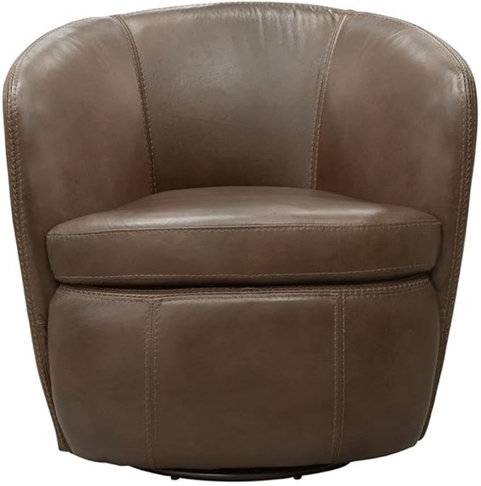 Pemberly Row Set of 2 Vintage Brown All Italian Leather Swivel Club Chair