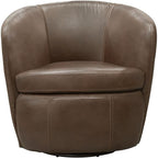 Pemberly Row Set of 2 Vintage Brown All Italian Leather Swivel Club Chair