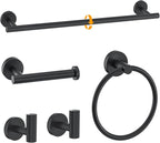 Matte Black Towel Bar Set 5-Piece Bathroom Hardware Accessories Set Includes 23.6in Towel Bar-Round Towel Ring-Toilet Paper Holder-Towel Hooks Stainless Steel Wall Mount Bathroom Towel Holder Set