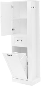 Tall Storage Cabinet, Multi-Use Bathroom Floor Freestanding Storage Cabinet with One Drawer, Adjustable Shelf, and One Tilt-Out Compartment for Bathroom, Office, Living Room, White