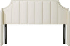 Lucky Monet Luxurious Headboard Only Queen Size with Wingback, Velvet Upholstered Tufted Headboard with Nailhead Decor for Bed, Adjustable Height Curved Head Board Vertical Channel Design (Cream)
