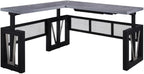 NBF District Reversible L-Shaped Executive Office Desk with Height Adjustable - Durable Laminate Computer Desk with Modesty Panel - Modern Desk with 3 Grommet Holes - Office Work Desk (Black, Gray)