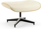 Top Cream White Grain Leather, Mid Century Chaise Lounge Chair and Ottoman, Modern Chair Classic Design, Ash Wood, Heavy Duty Base Support for Living Room Office