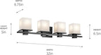 KICHLER Tully 32" 4-Light Vanity Light with Satin Etched Cased Opal Glass in Black for Over a Vanity, Soft Modern Style, (32" x 6.5" x 7"), 45152BK