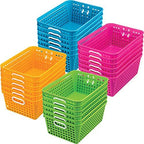 Really Good Stuff Multi-Purpose Plastic Storage Baskets for Classroom or Home Use - Stackable Mesh Plastic Baskets with Grip Handles 13" x 10" (Neon Blue - Set of 12)