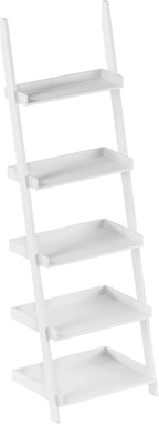 Lavish Home Bookshelf - 5-Tier Ladder Shelf with Leaning Look - Bookcase for Home Decor and Office Storage - Freestanding Book Shelves (White)