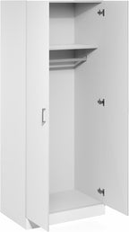 Furinno Robin Wardrobe Cabinet with Hanging Rod, Closet Organizers and Storage, for Wardrobe, Bedroom, Living Room, Entryway, White