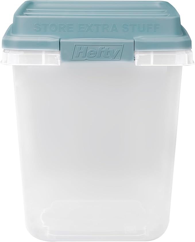 Hefty 6 Pack 32 Quart Lift Off Stackable Plastic Storage Bin and Lid, Smoke Blue