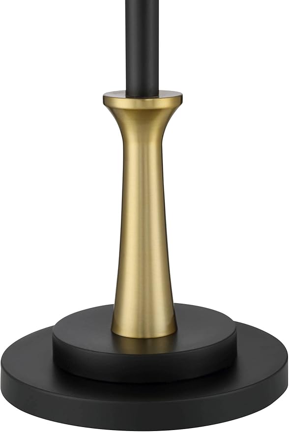 Possini Euro Design Burbank Modern Downbridge Floor Lamp 64" Tall Black Brass Gold Metal Linen Drum Shade for Living Room Reading Bedroom Home Office House