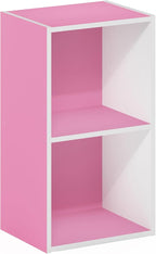 Furinno PASIR Book Shelf, 2-Tier Modern Bookshelf, Open Shelves Bookcase 9 x 12 x 21, for Living Room, Bedroom, Home Office, Pink/White