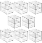 mDesign Stackable Storage Containers Box with 2 Pull-Out Drawers - Stacking Plastic Drawer Bins for Master or Guest Bathroom, Linen Closet, Vanity, or Makeup Table - Lumiere Collection - 8 Pack, Clear