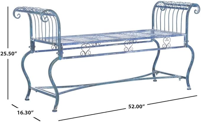 SAFAVIEH Outdoor Collection Brielle Victorian Antique Blue Bench
