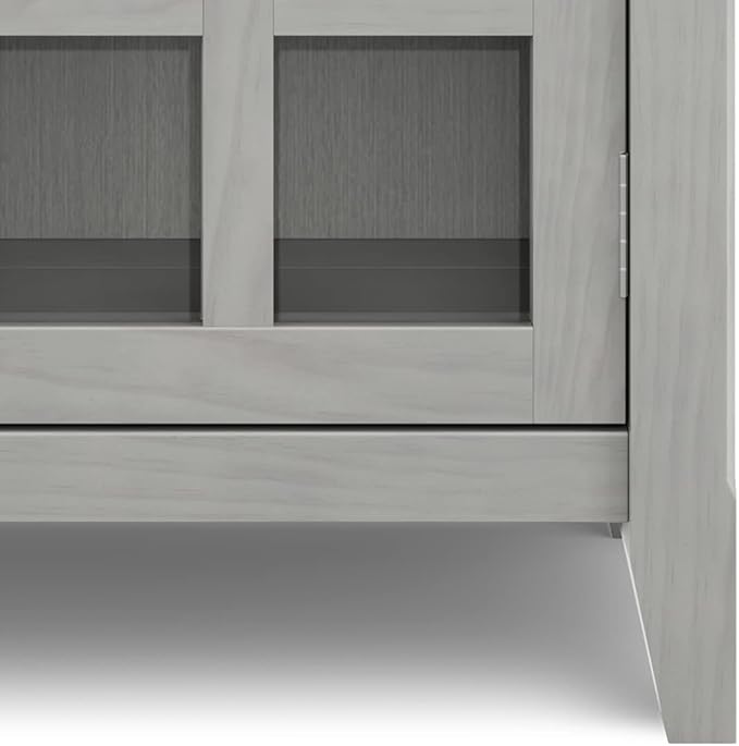 SIMPLIHOME Acadian SOLID WOOD 36 Inch Wide Rustic Entryway Hallway Storage Cabinet in Fog Grey, For the Living Room, Entryway and Family Room