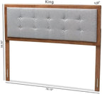 Mid-Century Marvel Fabric Upholstered Walnut Brown Finished Wood Headboard, Wall Mount Headboard King/Light Gray