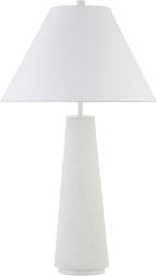 Henn&Hart 27.5'' Transitional 1-Light Table Lamp with Tapered Ceramic Base and White Fabric Cone Shade for Living Room, Bedroom, or Office, Matte White