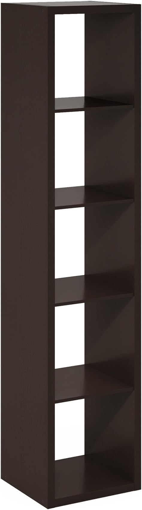Furinno CUBICLE Book Shelf, 5-Cube Vertical Thick Frame Bookshelf, Horizontally & Vertically Reversible Bookcase with Open Back, 14.6 x 15.9 x 72, for Living Room, Bedroom, Home Office, Black Dark Oak