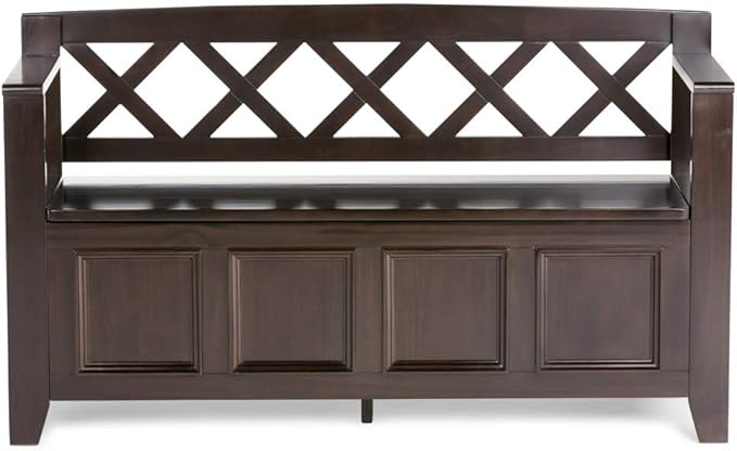 SIMPLIHOME Amherst Entryway Storage Bench - 48 inch Wide Solid Wood Hallway Seat in Hickory Brown, Transitional Bench for Entryway or Living Room with Lift-Up Lid and Spacious Storage