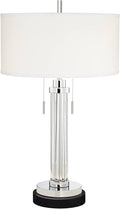 Possini Euro Design Cadence Modern Table Lamp 30" Tall with Round Black Marble Riser Linear Glass Rod White Linen Drum Shade for Bedroom Living Room Nightstand Bedside Night Stand Office Kids Room