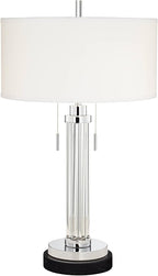 Possini Euro Design Cadence Modern Table Lamp 30" Tall with Round Black Marble Riser Linear Glass Rod White Linen Drum Shade for Bedroom Living Room Nightstand Bedside Night Stand Office Kids Room