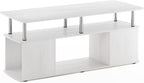 Furinno Jaya Coffee Table, Rectangle Modern Coffee Table with Open Shelf, Side Table with Side Storage, for Living Room, Bedroom, Home Office, White Oak/Stainless Steel