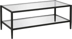 Henn&Hart 45" Wide Rectangular Coffee Table with Glass Shelf in Blackened Bronze, Modern coffee tables for living room, studio apartment essentials
