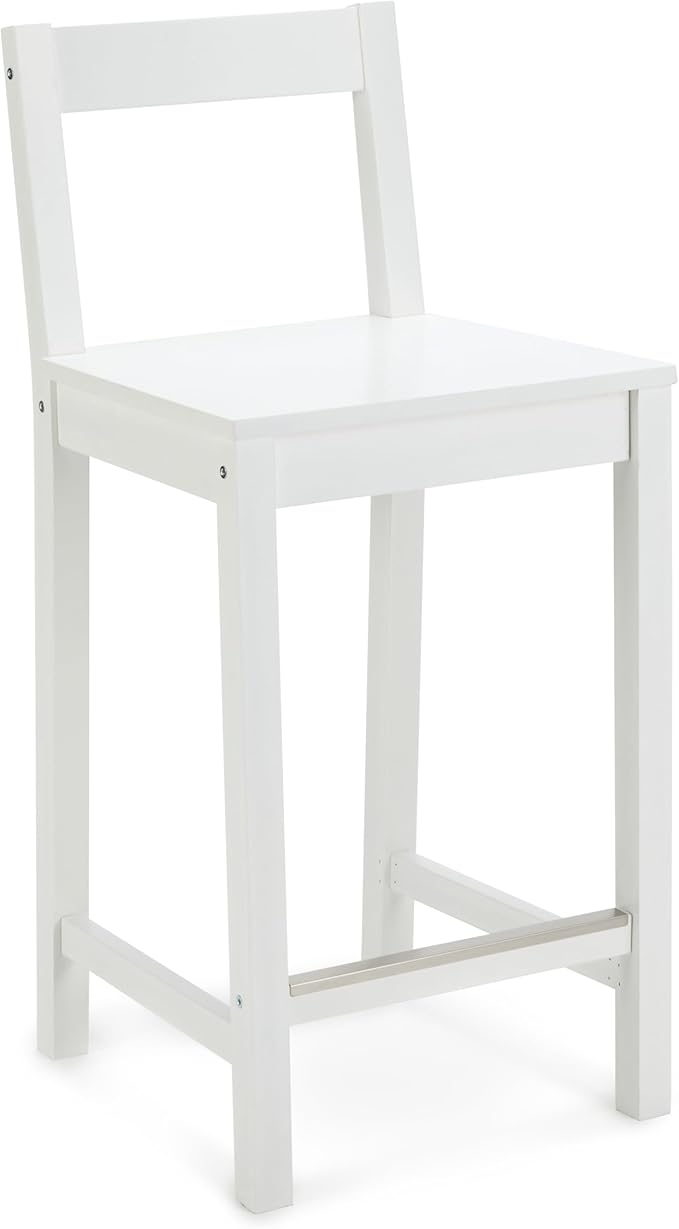Amazon Basics Wooden Bar Stool with Backrest 24", White, 1 Unit