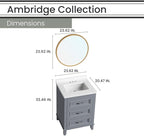 Hanover Ambridge 24'' Vanity Cabinet with Sink Combo for Bathroom, Powder Room, Pre-Assembled Cabinet, 2 Drawers, Accent Mirror, Artificial Stone Countertop, Gray Cabinet