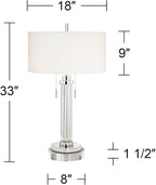Possini Euro Design Cadence Modern Table Lamp 33" Tall with Round Riser Linear Clear Glass Rod White Linen Drum Shade for Bedroom Living Room House Home Bedside Nightstand Office Entryway Family