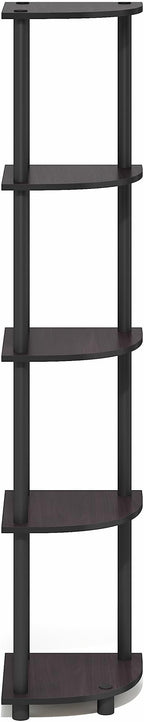 Furinno Turn-N-Tube Corner Shelf, 5-Tier Corner Bookshelf, Open Storage Shelves, for Organization and Storage, Living Room, Home Office, Garage, Bedroom, Dark Mocha