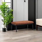 SIMPLIHOME Lacey 41 inch Wide Contemporary Rectangle Tufted Ottoman Bench in Distressed Saddle Brown Vegan Faux Leather, Assembled, For the Living Room and Bedroom