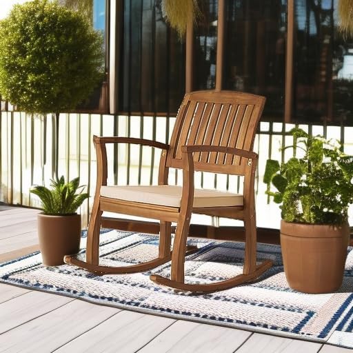 Christopher Knight Home Selma Acacia Rocking Chair with Cushion, Teak Finish