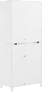 Crosley Furniture Roarke Glass Door Kitchen Pantry Storage Cabinet with Doors and Shelves, Living Room, White
