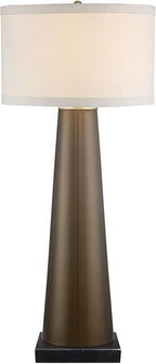 Possini Euro Design Karen Modern Table Lamp with Black Marble Riser 36" Tall Dark Gold Tapered Glass Off-White Fabric Drum Shade for Bedroom Living Family Room Bedside Nightstand House Home Office