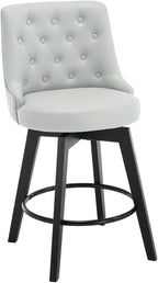 MINCETA Set of 4 Upholstered Bar Stools - 26 Inch Swivel Counter Height Stools with Low Tufted Back, Footrest & Performance Fabric - Round Seat for Kitchen Island & Home Bar Light Gray