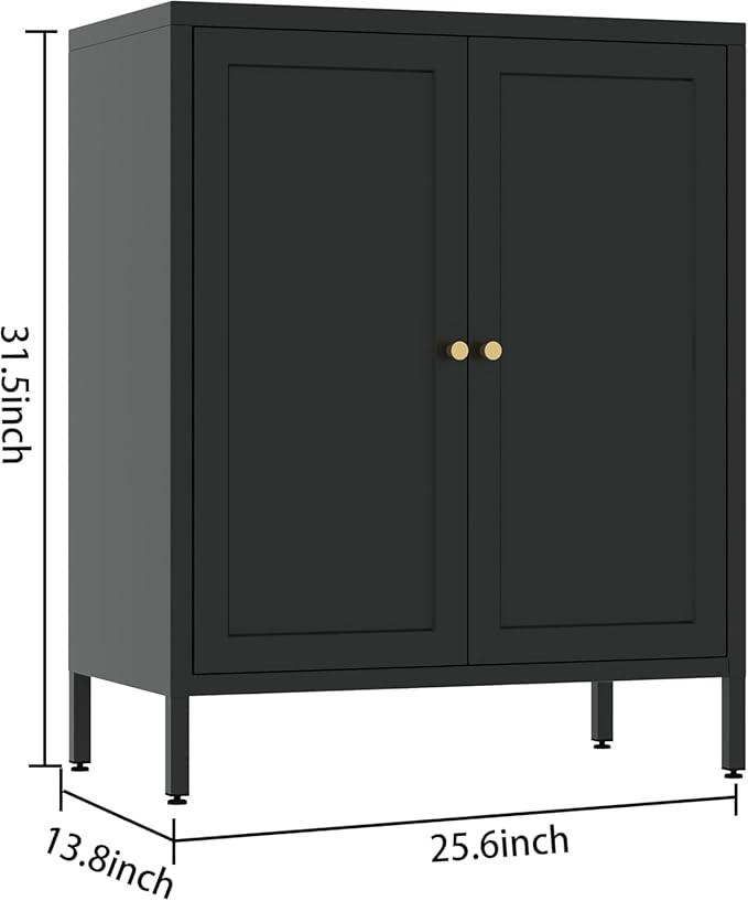 Small Storage Cabinet, Metal Modern Accent Cabinets with Doors and Shelves, Low Cabinet with high feet and Locker, Coffee Bar with Storage for Home,Office,Kitchen,Bathroom,Dining Room