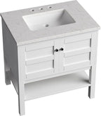 Hanover Manorville 31'' Vanity Cabinet with Sink Combo for Bathroom, Powder Room | Pre-Assembled Cabinet | 2 Doors, Bottom Shelf | Artificial Stone Marble Countertop, White Cabinet | HANVN0101-31-1WH