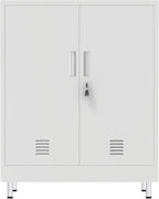 Metal Storage Cabinet with Locking Doors and Adjustable Shelves, Small Lockable Storage Cabinet for Home Office Garage Pantry Entryway Living Room (White)
